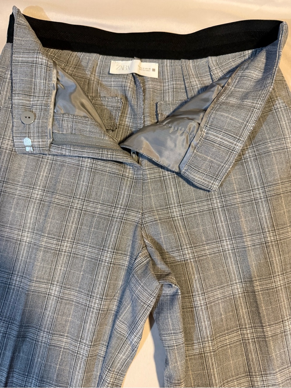 Zara Gray Plaid Boot-Cut Trousers